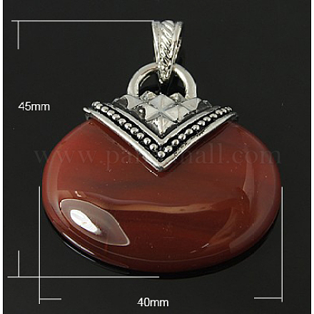 Alliage ovale pendentifs naturelles agate rouge G-Q737-1-1