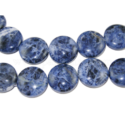 Flat Round Gemstone Strands, Sodalite, Bead: about 20mm in diameter, 9~10mm thick, hole: 1.5mm, 15.5inch, 20pcs/strand
