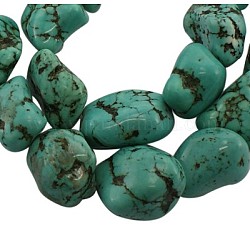 Natural Howlite Beads Strands, Dyed & Heated Tuquoise, about 11~20mm wide, 14~26mm long, hole: 1mm, about 20pcs/strand, 16inch long