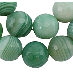 Piedras preciosas abalorios, ágata rayada natural / ágata congregada, natural, reronda facetas, teñido, verde, aproximamente 6 mm de diámetro, agujero: 1 mm, 63 unidades / cadena, 15 pulgada