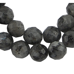 Natürliche Larvikit-Perlenstränge, facettiert (128 Facetten) rund, ca. 6 mm Durchmesser, Bohrung: 0.8 mm, 63 Stück / Strang, 15 Zoll