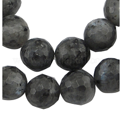 Natürliche Larvikit-Perlenstränge, facettiert (128 Facetten) rund, ca. 8 mm Durchmesser, Bohrung: 1 mm, 49 Stück / Strang, 15 Zoll