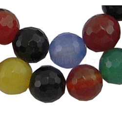 Gemstone Beads Strands, Color Agate, Natural, Faceted Round, Mixed Color, about 10mm in diameter, hole: 1mm, 38 pcs/strand, 15.5inch