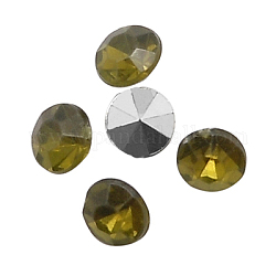 Colorful Acrylic Rhinestone Cabochons, Faceted, Diamond, Pointed Back, Olive, 5x3.5mm, about 10000pcs/bag