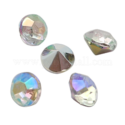Colorful Acrylic Rhinestone Cabochons, Faceted, Diamond, Pointed Back, AB Color, Clear AB, Size: about 7mm in diameter, 4mm thicik, 5000pcs/bag