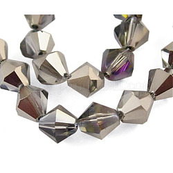 FilI di perline in vetro placcato, bicono, argento, 6mm, Foro: 1 mm, circa 46pcs/filo, 10.63 pollice