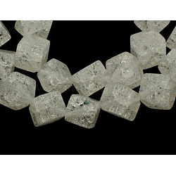 Synthetic Crackle Quartz Beads Strands, Cube, Synthetic Crystal, Clear, about 8mm wide, 8mm long, hole: 1mm, about 34 pcs/strand, 15.5inch