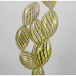 15inch Handmade Blown Glass Beads Strands, Oval, Colorful, about 32mm long, 19mm wide, hole: 1.2mm, about 12pcs/strand