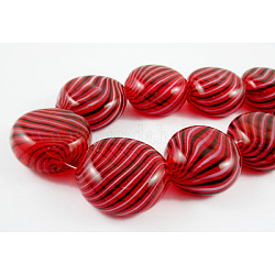 16~17inch Handmade Blown Glass Beads Strands, Flat Round, Red, about 20mm in diameter,12~13mm thick, about 20pcs/strand