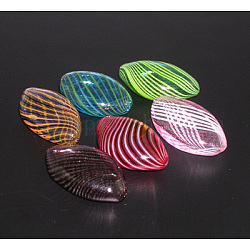 Handmade Blown Glass Beads, Mixed Color, Flat Oval, Mixed Color, about 25~27mm long, 15~16mm wide, 7~9mm thick, hole:1.5~2mm