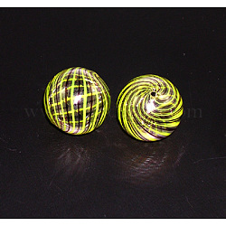 Handmade Blown Glass Globe Beads, Round, Yellow, about 20mm in diameter, hole: 1~2mm