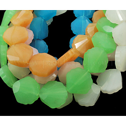 Glass Beads Strands, Imitation Jade Style, Faceted, Leaf, Mixed Color, 18mm long, 18mm wide, 7.5mm thick, hole: 1mm, about 25pcs/strand
