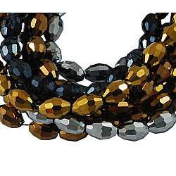 Electroplate Glass Beads, Faceted Oval, Mixed Color, bead: 8mm long, 6mm thick, hole: 1.5mm, about 72pcs/strand