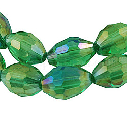 Electroplate Glass Beads Strands, AB Color Plated, Faceted Oval, Green Yellow, 6x4mm, Hole: 1mm, about 67~68pcs/strand