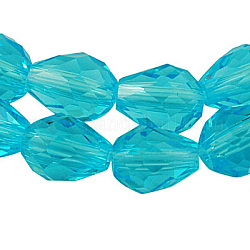 Glass Beads Strands, Crystal Suncatcher, Faceted, teardrop, Deep Sky Blue, about 7mm long, 5mm thick, hole: 1.5mm, about 69pcs/strand