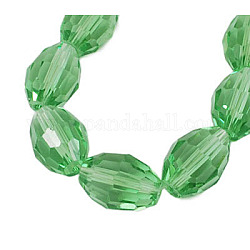 Glass Beads Strands, Faceted, Oval, Lawn Green, about 6mm long, 4mm thick, hole: 1mm, about 72pcs/strand