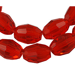 Glass Beads Strands, Faceted, Oval, Crimson, about 6mm long, 4mm thick, hole: 1mm, about 72pcs/strand