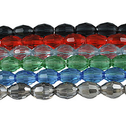 Abalorios de vidrio, facetados, oval, color mezclado, 8x6mm, agujero: 1.5 mm, aproximamente 72 pcs / cadena