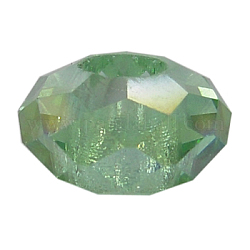 Perline di vetro europeo , perline con foro grande, non nucleo di metallo, sfaccettato, rondelle, verde primavera, 14x8mm, Foro: 5 mm
