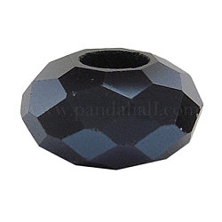 Glass European Beads, Large Hole Beads, No Metal Core, Faceted, Rondelle, Midnight Blue, 14x8mm, Hole: 5mm