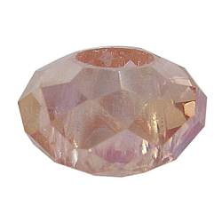 Glasperlen europäischen, Großloch perlen, keine Metallkern, facettiert, Rondell, rosa, 14x8 mm, Bohrung: 5 mm