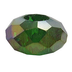 Glasperlen europäischen, Großloch perlen, keine Metallkern, facettiert, Rondell, grün, 14x8 mm, Bohrung: 5 mm