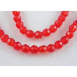 Glass Beads Strands, Faceted, Round, Red, about 4mm in diameter, hole: about 0.5mm, about 100pcs/strand, 14 inch