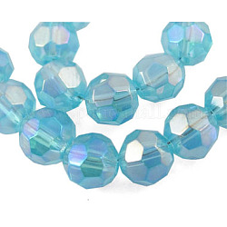 Glass Beads Strands, Faceted Round, Sky Blue, AB Color Plated, 6mm, Hole: 1mm, about 50pcs/strand