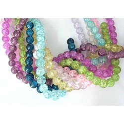 Mixed Crackle Glass Bead Strands, Round, Bead: 14mm in diameter, about 55pcs/strand, 30.1 inch long, hole: about 1.5mm