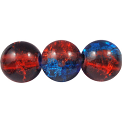 Crackle Glass Beads Strands, Round, Deep Sky Blue/Orange Red, about 8mm in diameter, hole: 1mm, about 105pcs/strand, 33 inch/strand