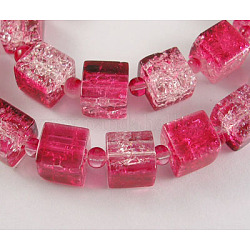 Transparent Crackle Glass Cube Beads, Crimson, 8x6x6mm, Hole: 1mm, about 80pcs/strand, 29~30 inch