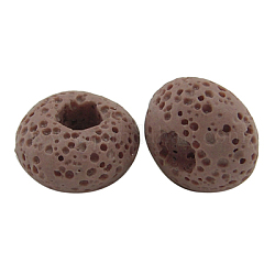 Perle europee in pietra lavica, perline con foro grande, non nucleo di metallo, rondelle, roso, 15~16.5x9~10mm, Foro: 5 mm