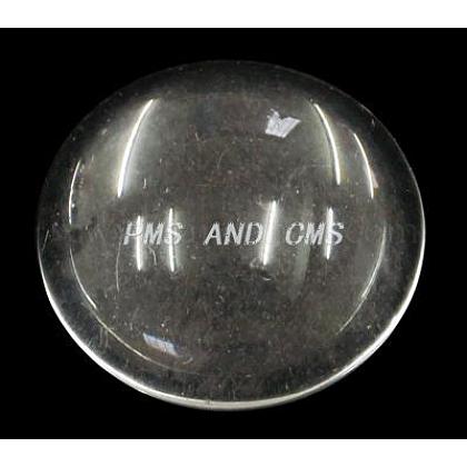 クリアガラスカボション  半円  透明  サイズ：直径約50mm  12.3mm（範囲：11.3~13.3mm）の厚さである。 GGLA-G013-1