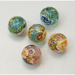 Glass Printed Beads, Round, Mixed Color, 10mm, Hole: 0.5mm