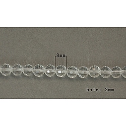 Imitazione perle di vetro cristallo, tondo, cirstallo, sfaccettato, misura:circa8mm di diametro, Foro: 2 mm, circa 72pcs/filo, 20.5 pollice