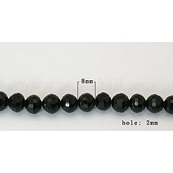 Imitation Crystal Glass Beads, Round, Jet, Faceted, Size: about 8mm in diameter, hole: 2mm, about 72pcs/strand, 20.5 inch