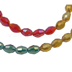 Glass Beads Strands, Faceted, Rice, AB Color, Colorful, 4x6mm, hole: 0.5mm