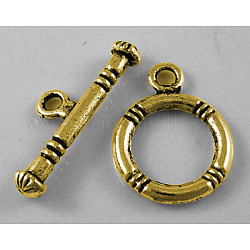 Сплавочные застежка тоггл тибетского стиля, античное золото , без свинца, без кадмия и без никеля, Кольцо: 15x12 mm, бар: 18.5x3.5 mm, отверстие : 2 мм