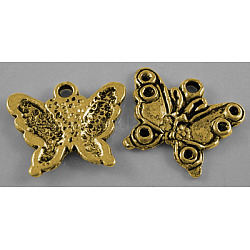 Butterfly Tibetan Style Pendant Rhinestone Settings, Cadmium Free & Nickel Free & Lead Free, Antique Golden, 12.5x17.5x2mm, Hole: 2mm