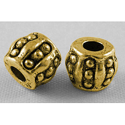 Perline di distanziatore stile tibetano,  piombo & cadmio & nichel libero, barile, oro antico, misura:circa6mm di diametro, 5 mm di spessore, Foro: 2.5 mm
