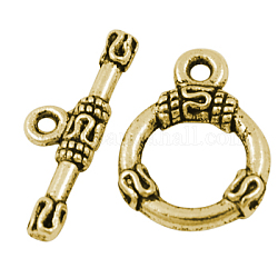 Tibetan Style Alloy Toggle Clasps, Ring, Antique Golden, Cadmium Free & Nickel Free & Lead Free, Ring: 18x13x2mm, Hole: 2mm, Bar: 21x2mm, Hole: 2mm