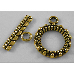 Tibetan Style Alloy Toggle Clasps, Cadmium Free & Nickel Free & Lead Free, Antique Golden, 20x15mm, Hole: 8mm