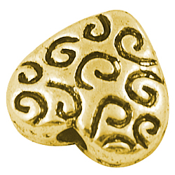 Tibetischer stil legierung perlen, Herz, Cadmiumfrei und Nickel frei und Bleifrei, Antik Golden, 9x9x4 mm, Bohrung: 1 mm