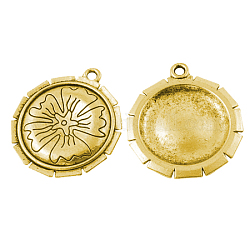 Tibetan Silver Pendants, Lead Free, Cadmium Free and Nickel Free, Antique Golden, Flat Round with Flower, about 35mm long, 35mm wide, 2.5mm thick, hole: 2.5mm