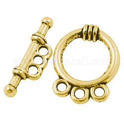 Tibetischen Stil Legierung Knebel  Verschlüsse, Ring, Antik Golden, Cadmiumfrei und Nickel frei und Bleifrei, 18x14x3.5 mm, Bohrung: 2 mm