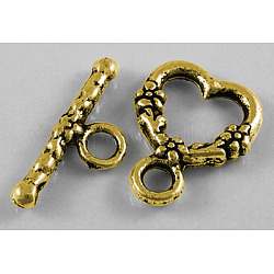 Tibetan Style Toggle Clasps, Cadmium Free & Lead Free, Heart, Antique Golden, 18.5x14mm, Hole: 3mm
