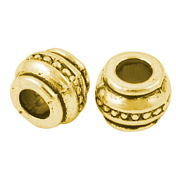 Perles européennes de style tibétain, baril, Or antique, sans plomb et sans cadmium et sans nickel, 9x9x7mm, Trou: 4mm
