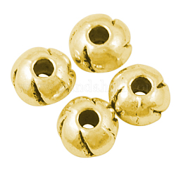 チベット風合金ビーズ  カドミウムフリー＆ニッケルフリー＆鉛フリー  ラウンド  アンティーク黄金  5.5x5.5x3.5mm  穴：1.5mm