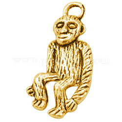 Tibetan Silver Pendants, Lead Free, Cadmium Free and Nickel Free, Monkey, Antique Golden, about 24.5mm long, 10.5mm wide, 3.5mm thick, hole: 2.5mm