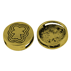 Tibetan Style Slide Charms, Lead Free & Cadmium Free, Flat Round, Antique Golden Color, 16mm in diameter, 5.5mm thick, hole: 8.5mm long, 2mm wide